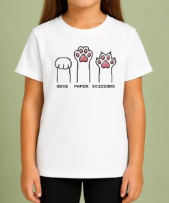 Official Cat Paws Rock Paper Scissors Pixel Art Kitten Kids T-Shirt