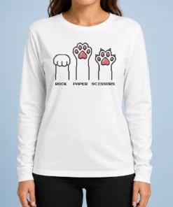 Official Cat Paws Rock Paper Scissors Pixel Art Kitten Long Sleeve Shirt