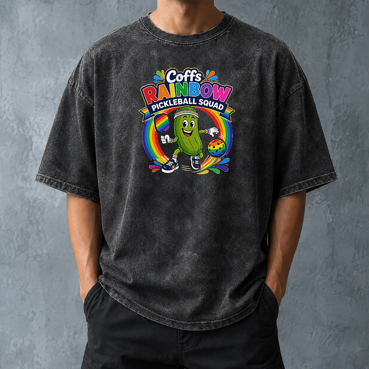 Official Coffs Rainbow Pickleball Team Fun Washed T-Shirt