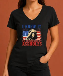 Official Dark Helmet I Knew It Im Surrounded By Assholes Spaceballs V Neck Shirt in black, short sleeve women's v neck tee