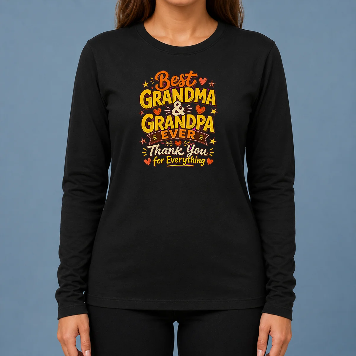 Official Grandparents Day Best Grandma Grandpa Ever Doodle Long Sleeve Shirt