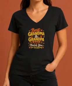 Official Grandparents Day Best Grandma Grandpa Ever Doodle V-Neck Shirt