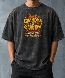 Official Grandparents Day Best Grandma Grandpa Ever Doodle Washed T-Shirt