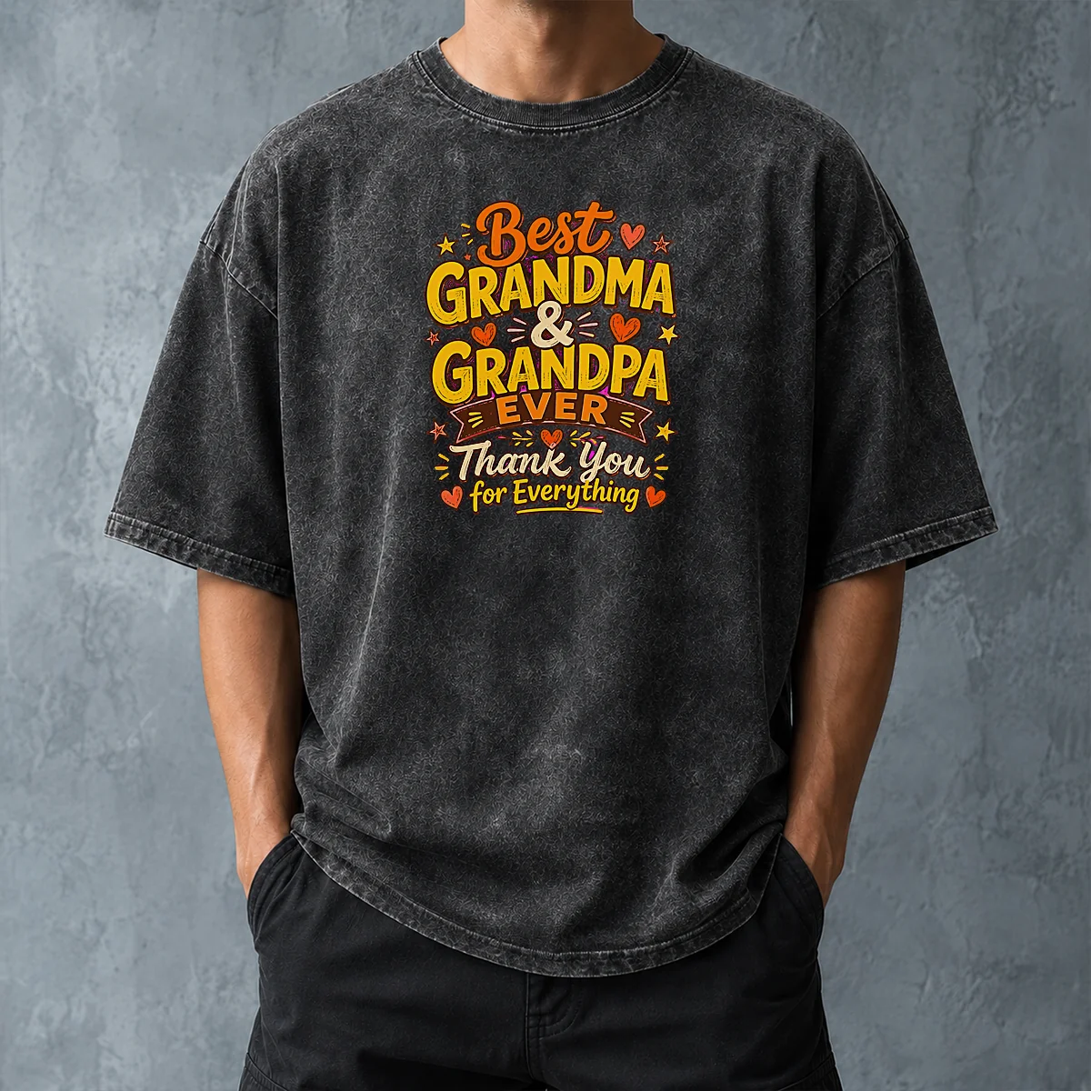 Official Grandparents Day Best Grandma Grandpa Ever Doodle Washed T-Shirt