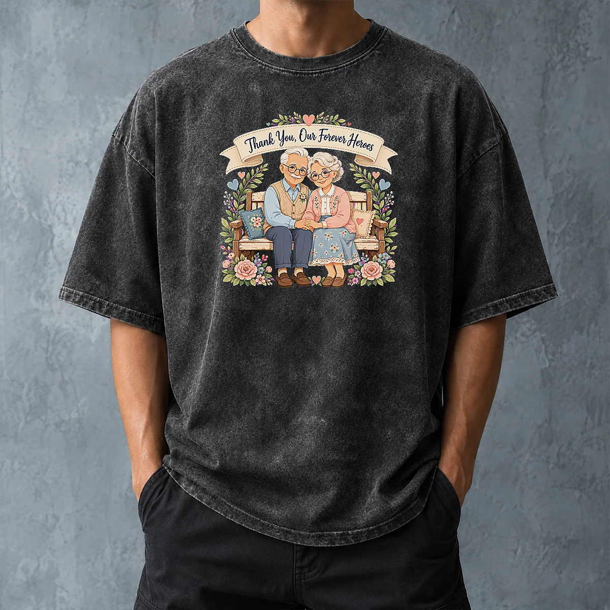 Official Grandparents Day Forever Heroes Vector Washed T-Shirt