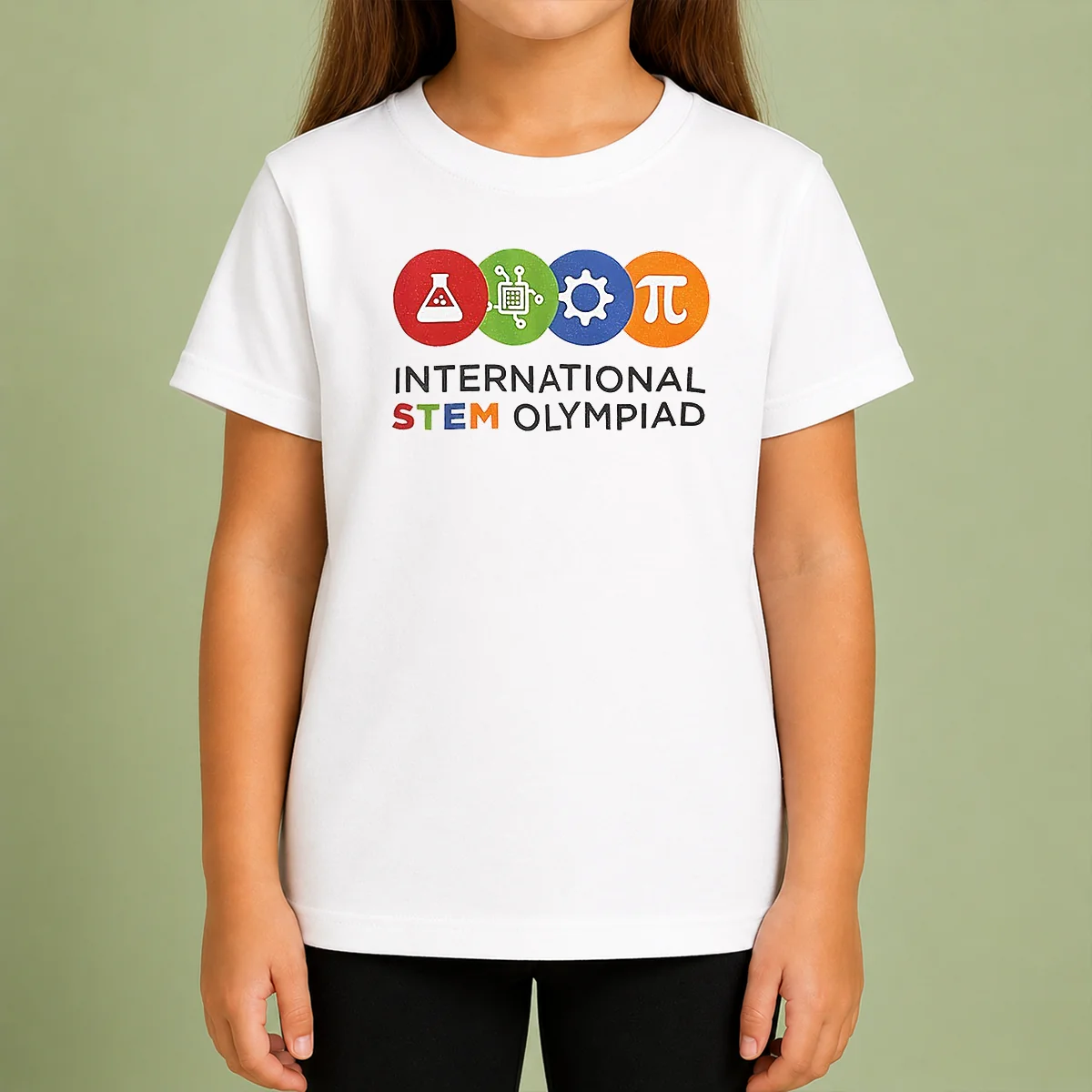 Official International STEM Olympiad Kids T Shirt in blue, featuring a comfortable short-sleeve design for children