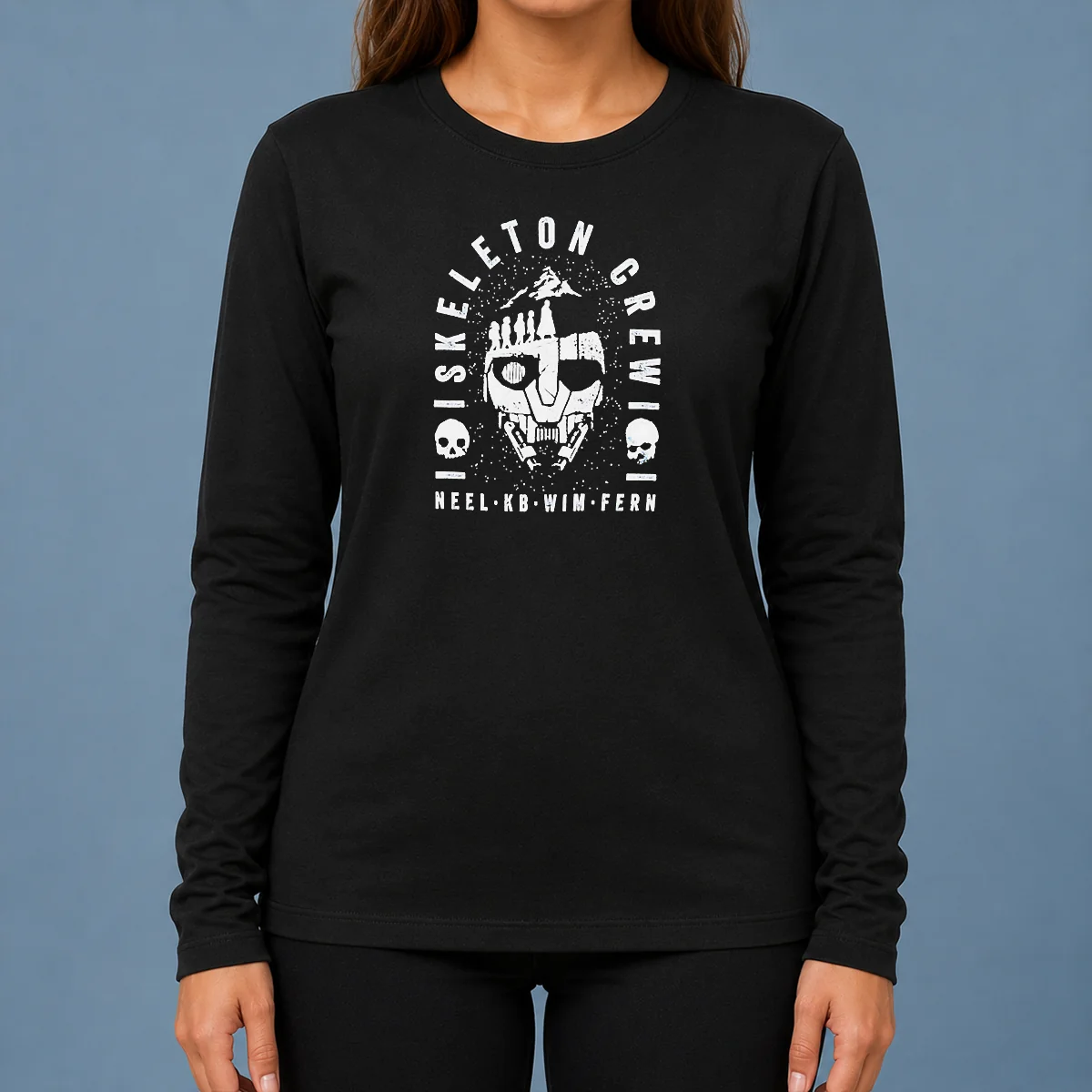 Official Neel KB Wim Fern Skeleton Crew Star Wars Jedi Master Jod Na Nawood long sleeve shirt in black with detailed graphic print