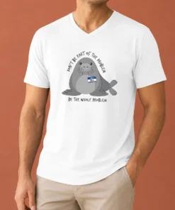 Official Neil The Seal Don'T Be Part Of The Problem Be The Whole Problem V Neck Shirt in dark color with bold text design
