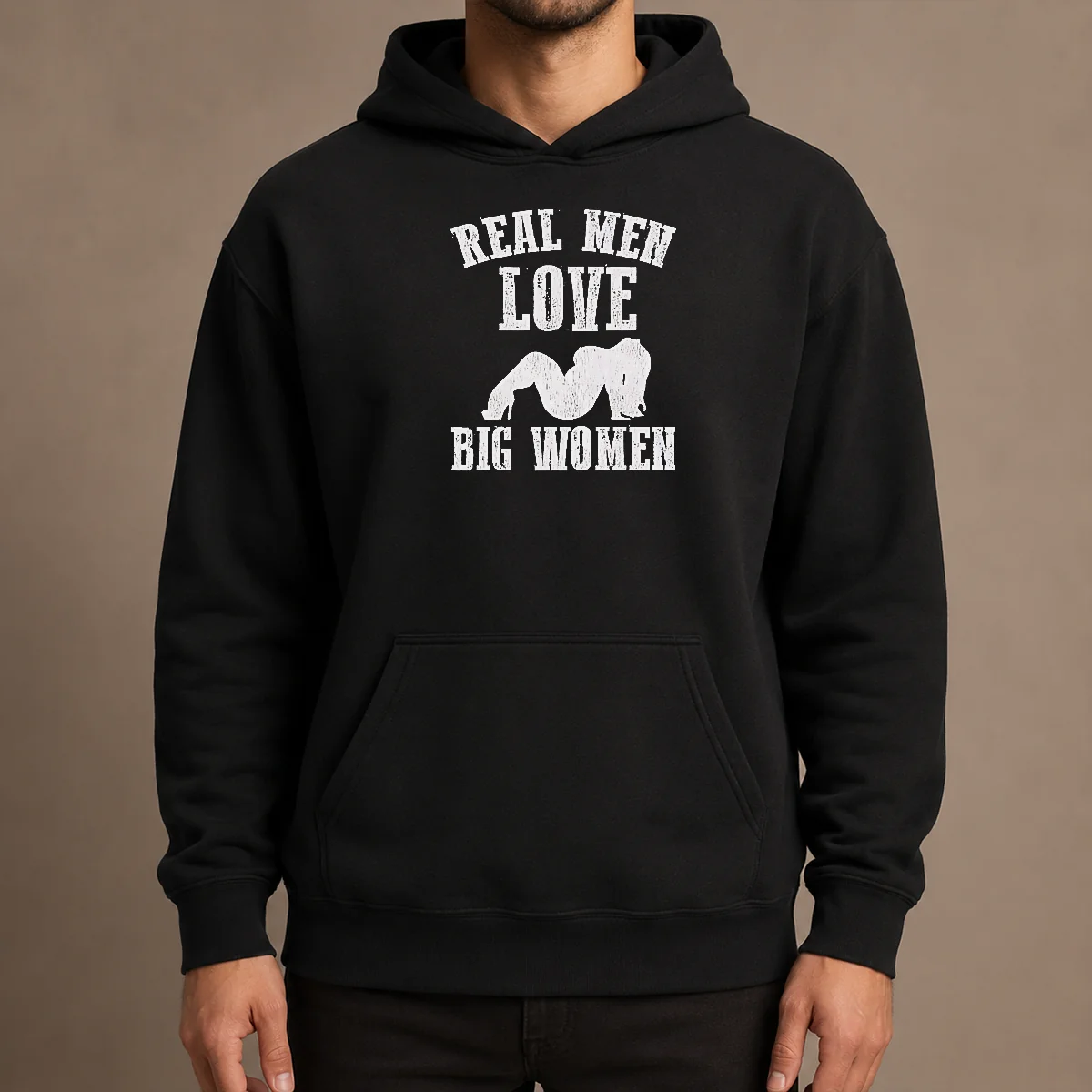 Official Real Men Love Big Women Distressed Slogan Hoodie