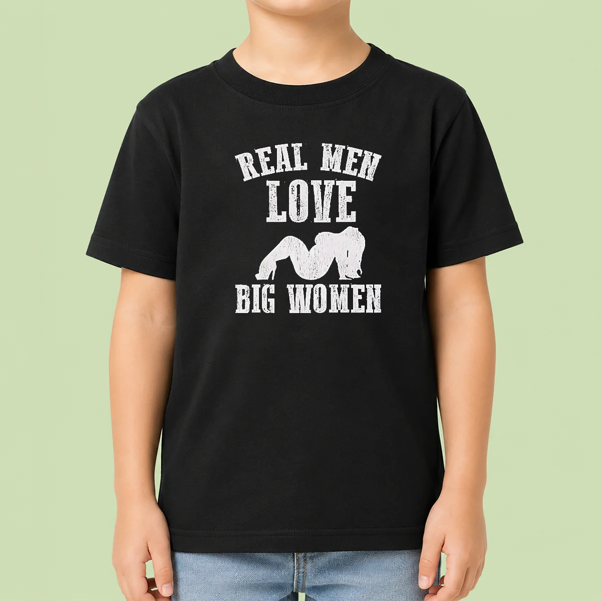 Official Real Men Love Big Women Distressed Slogan Kids T-Shirt