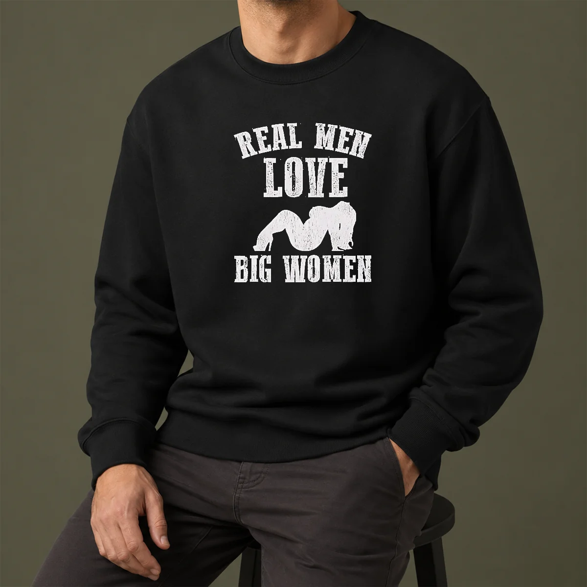 Official Real Men Love Big Women Distressed Slogan Sweater