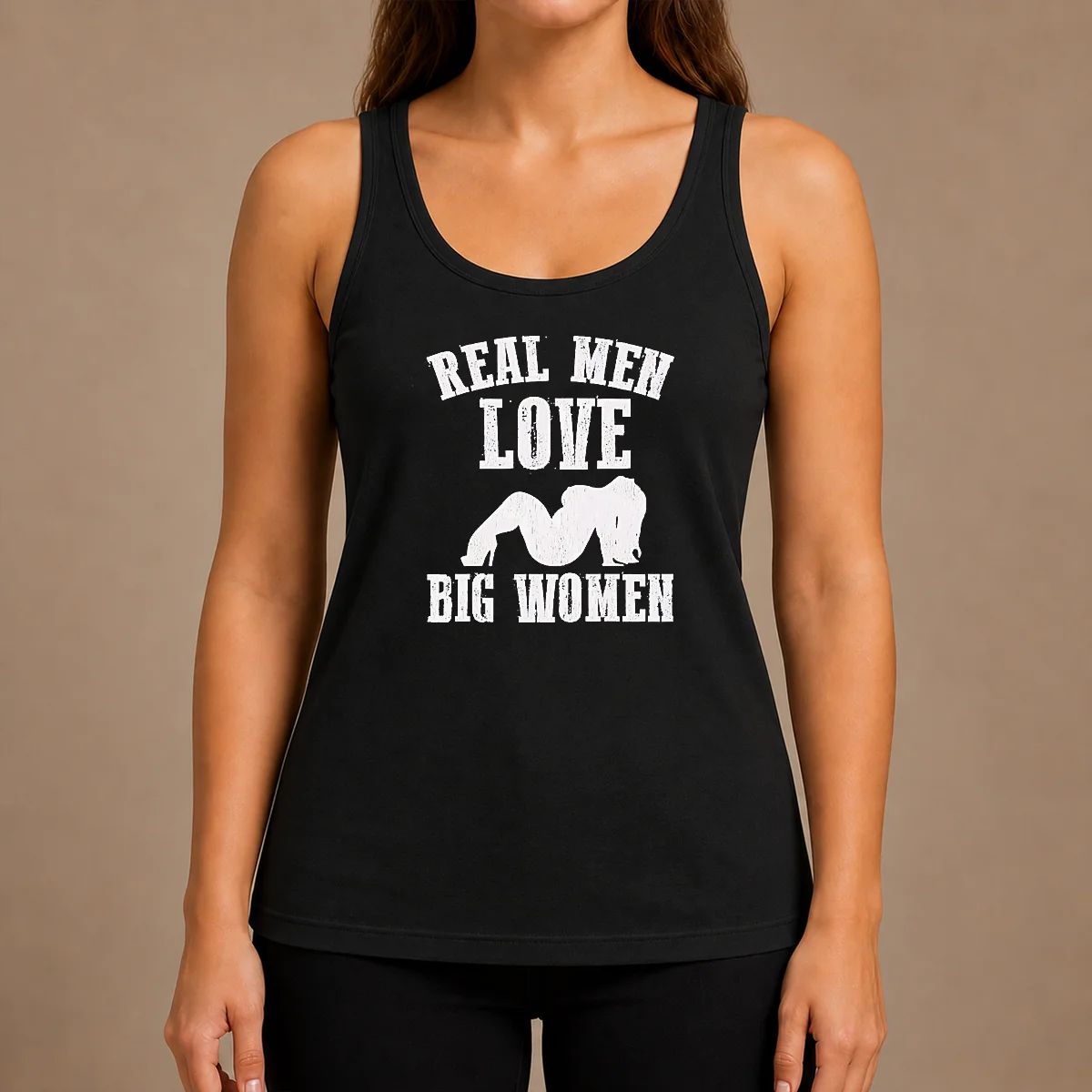 Official Real Men Love Big Women Distressed Slogan Tank Top