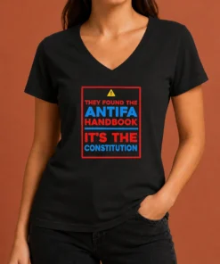 Official They Found The Antifa Handbook It'S The Constitution Quote V-Neck Shirt