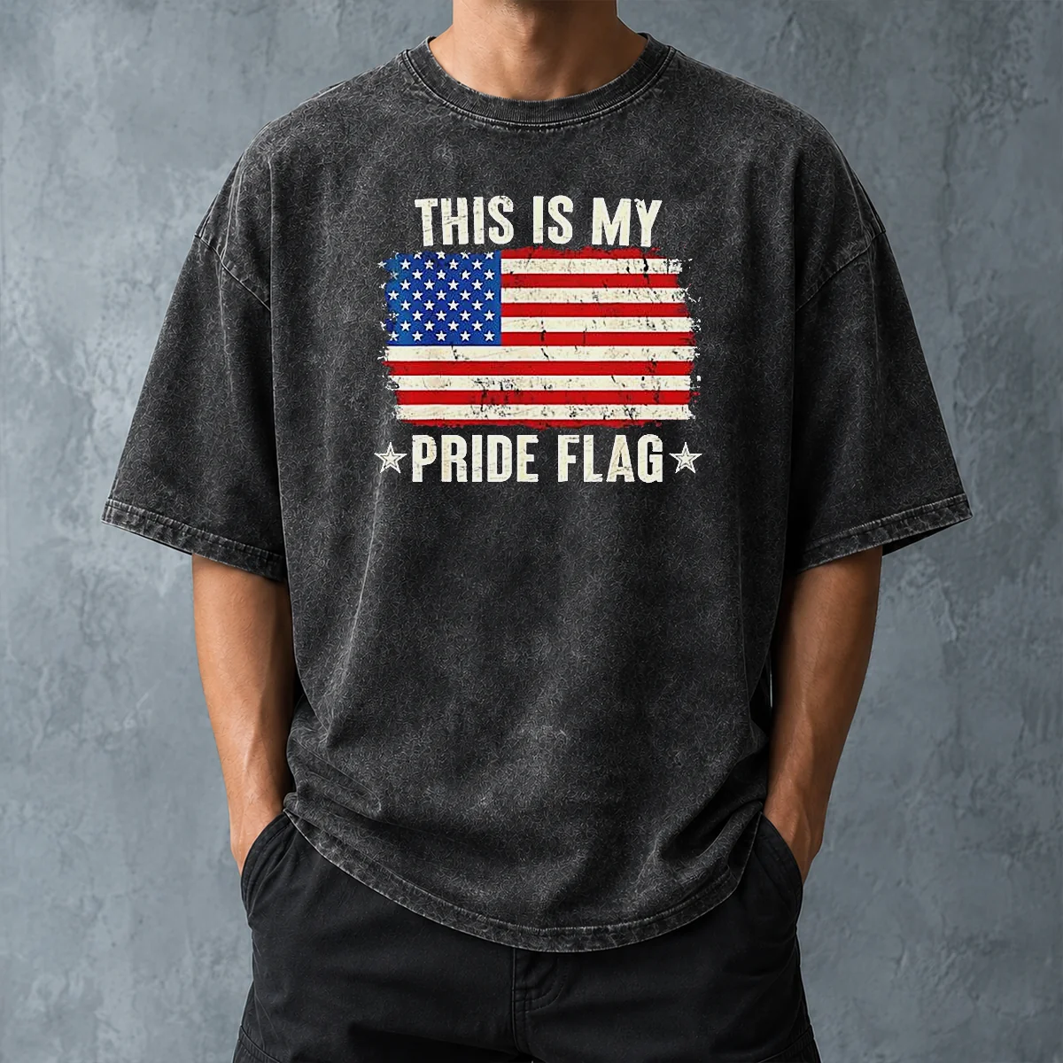 Official This Is My Pride Flag United States Of America Patriotic National Flag Washed T Shirt showing front view on soft washed cotton fabric
