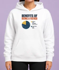 Original Benefits Of Being A Father Hoodie in black, comfortable pullover with front pocket and drawstring hood