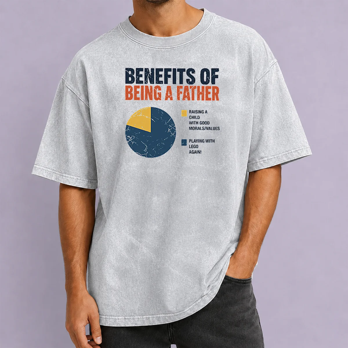 Original Benefits Of Being A Father Washed T Shirt in soft cotton with vintage faded look