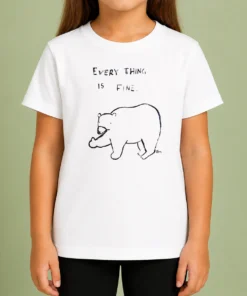 Original Every Thing Is Fine Bear Giving The Middle Finger Kids T-Shirt