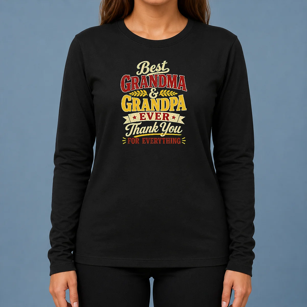 Original Grandparents Day Best Grandma Grandpa Typography Long Sleeve Shirt