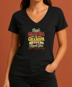 Original Grandparents Day Best Grandma Grandpa Typography V-Neck Shirt