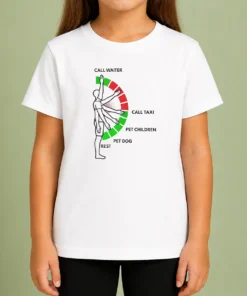 Original Man Arm Positions Call Waiter Call Taxi Pet Children Pet Dog Rest Kids T Shirt front view on white background
