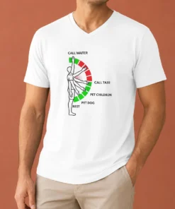 Original Man Arm Positions Call Waiter Call Taxi Pet Children Pet Dog Rest V Neck Shirt on a casual fit garment