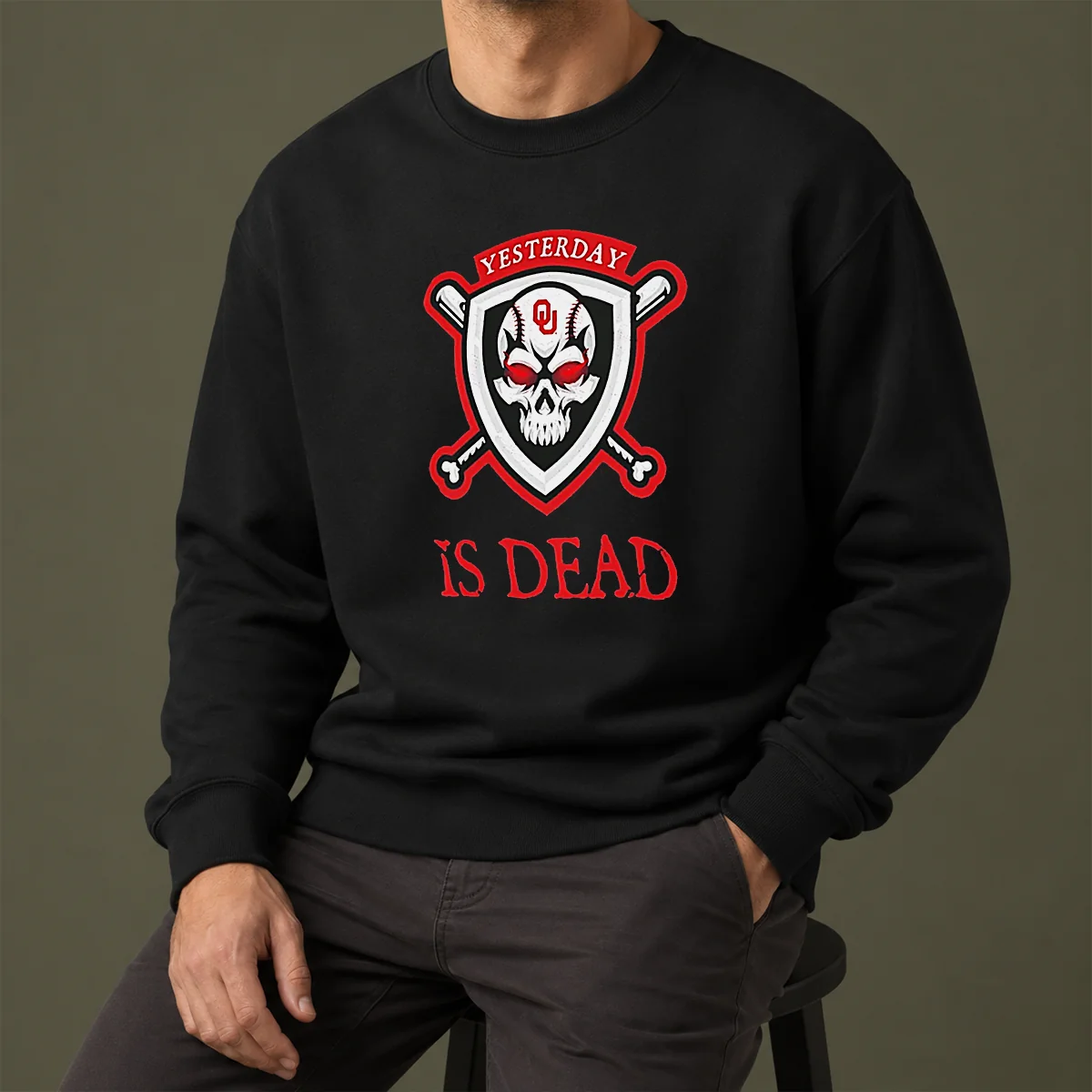 Original Officials Yesterday Is Dead Oklahoma Sooners Baseball Skull Sweater