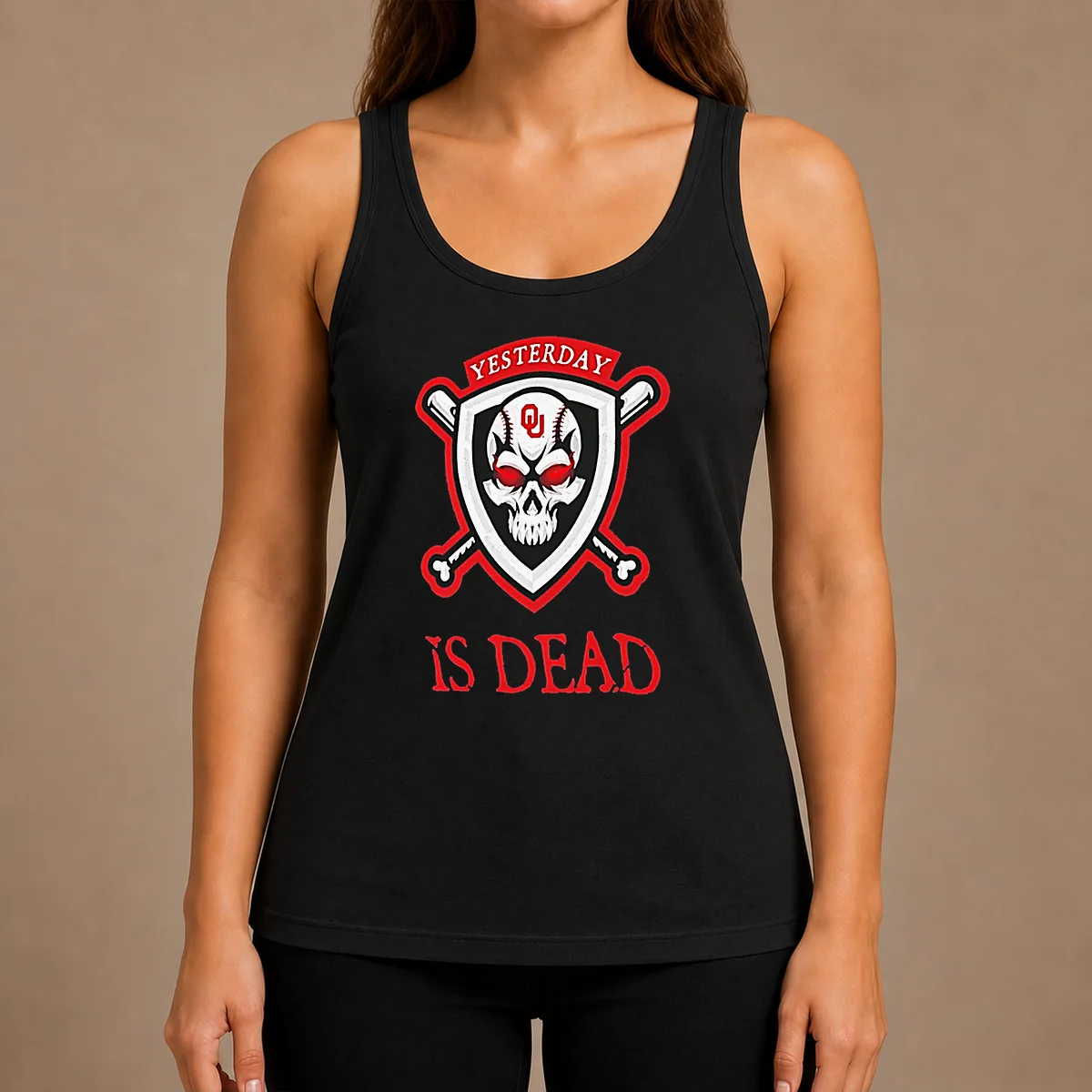Original Officials Yesterday Is Dead Oklahoma Sooners Baseball Skull Tank Top