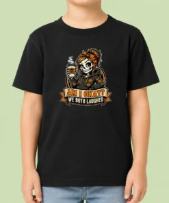 Original Skeleton Girl Coffee Humor Mascot Kids T-Shirt