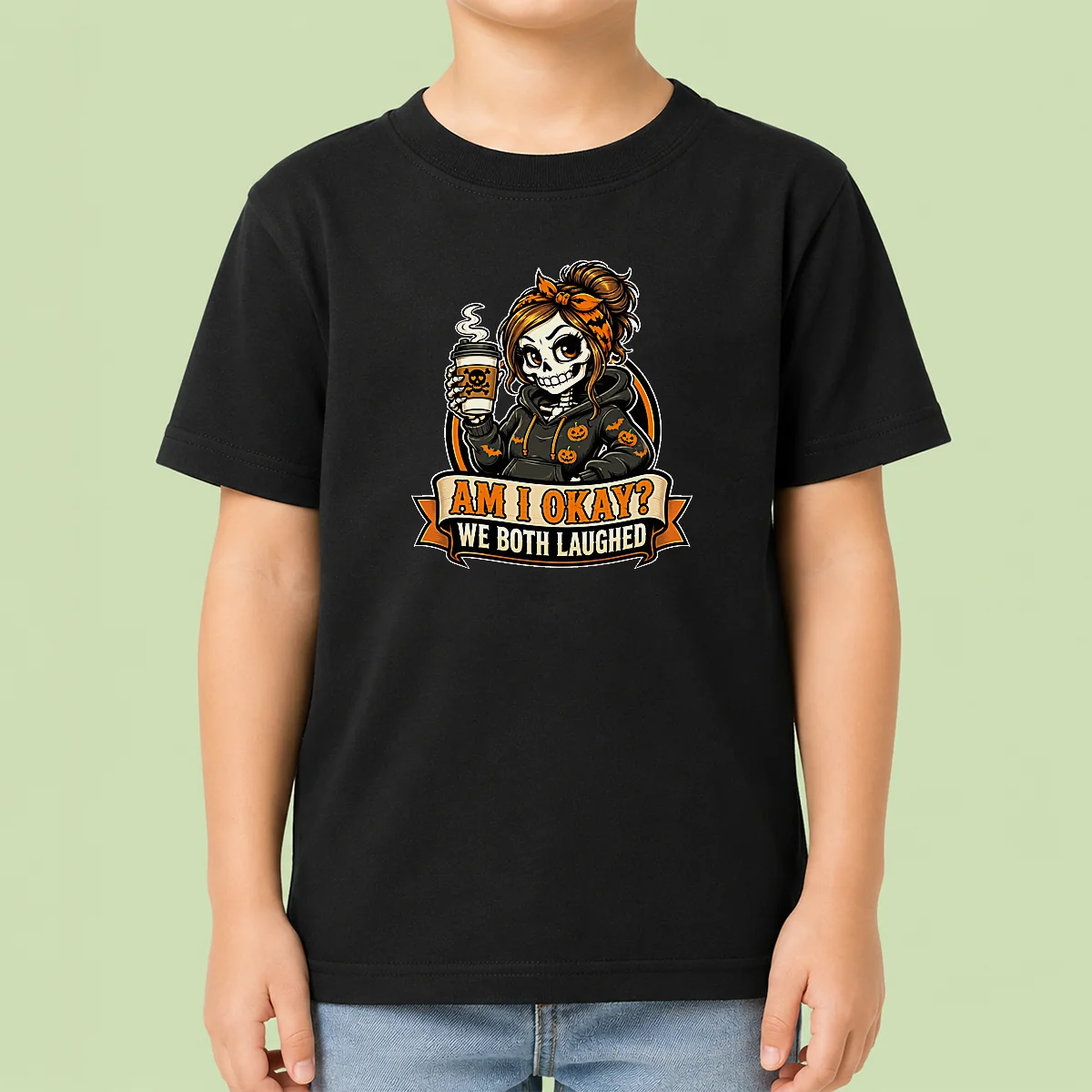 Original Skeleton Girl Coffee Humor Mascot Kids T-Shirt