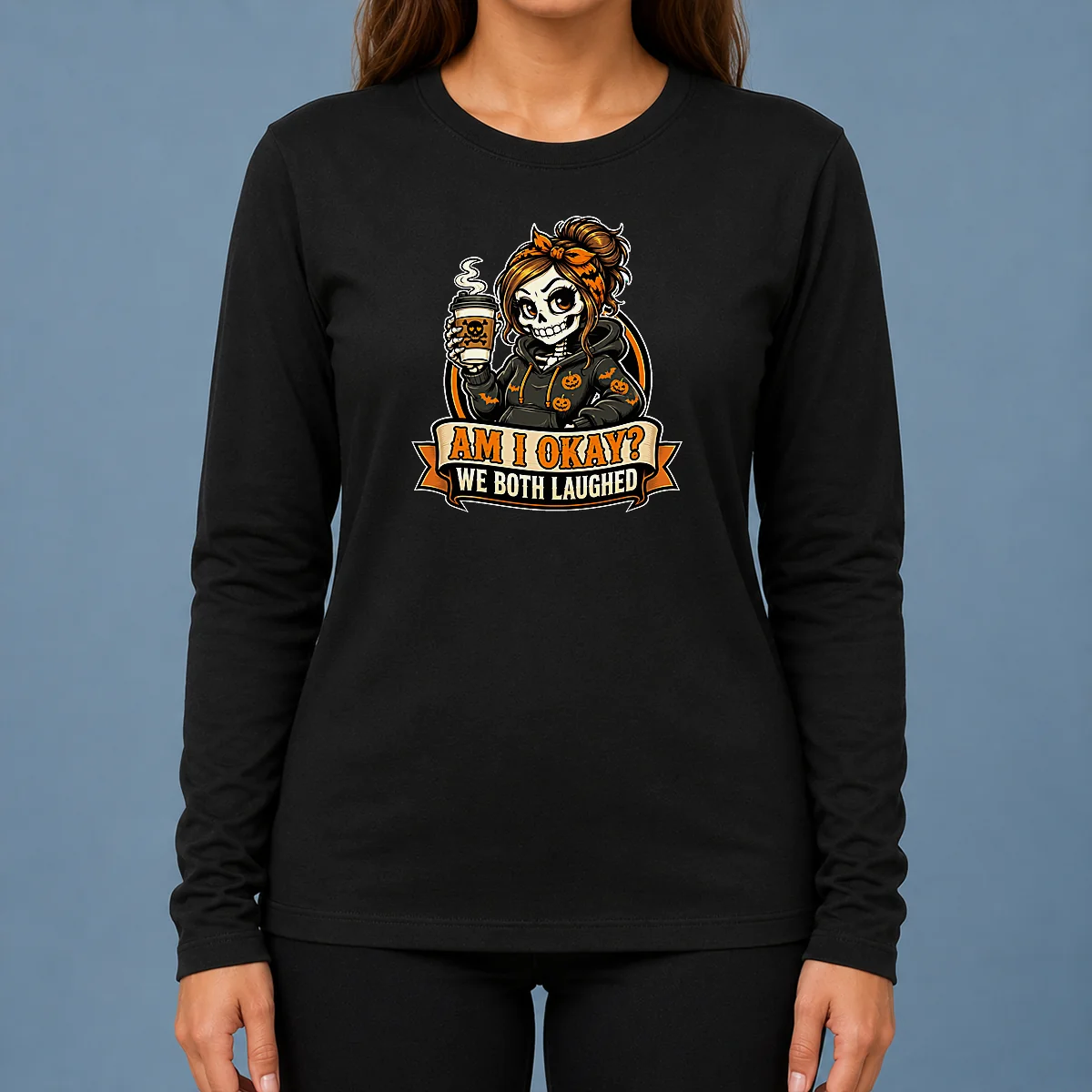 Original Skeleton Girl Coffee Humor Mascot Long Sleeve Shirt