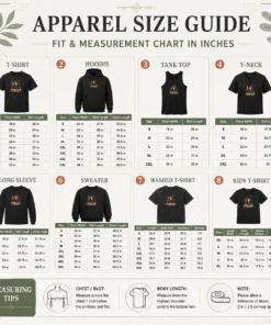 Size chart for Original Skeleton Girl Coffee Humor Mascot with measurements in inches and cm