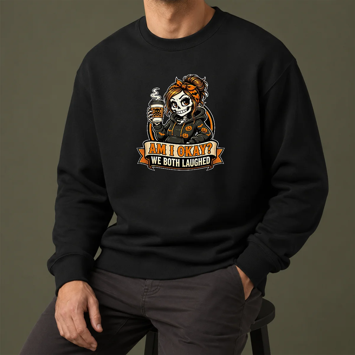 Original Skeleton Girl Coffee Humor Mascot Sweater