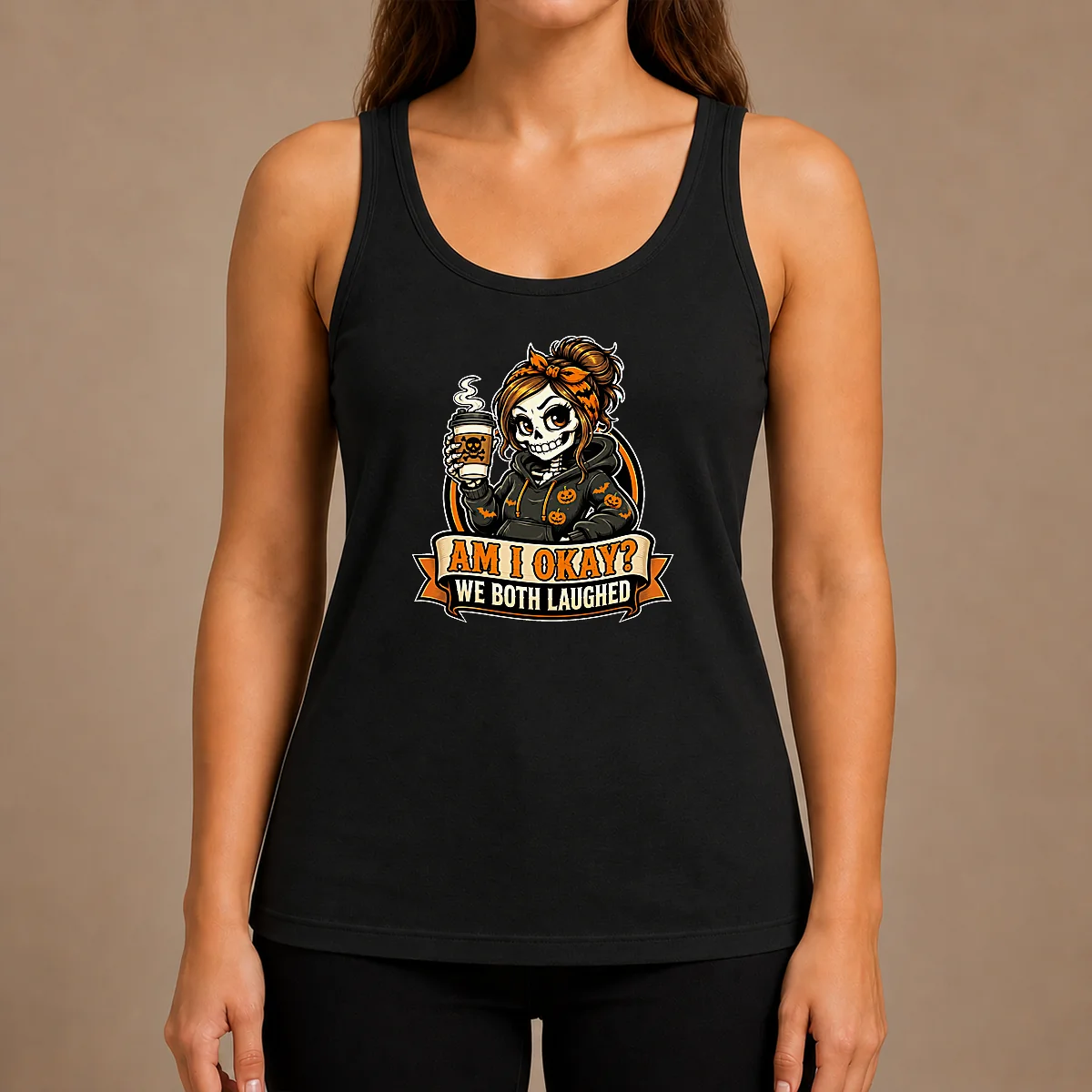 Original Skeleton Girl Coffee Humor Mascot Tank Top