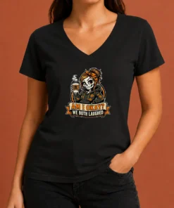 Original Skeleton Girl Coffee Humor Mascot V-Neck Shirt