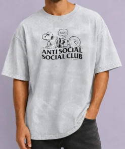 Original Snoopy Charlie Brown Peanuts Anti Social Social Club Washed T Shirt in light vintage wash with crew neck and short sleeves
