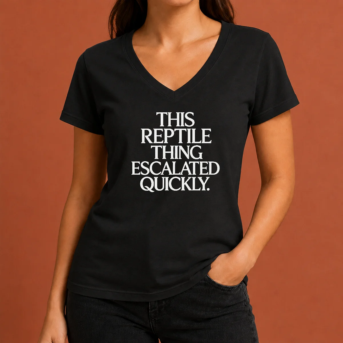 Original This Reptile Thing Escalated Quickly V-Neck Shirt Original This Reptile Thing Escalated Quickly V-Neck Shirt