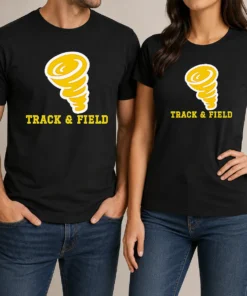 Original Tornado Track And Field Athletics Logo t shirt in black, featuring a classic athletic logo on the front