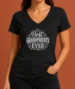 Perfect Happy Best Grandparents Ever Line Art V Neck Shirt showing front view on a white background