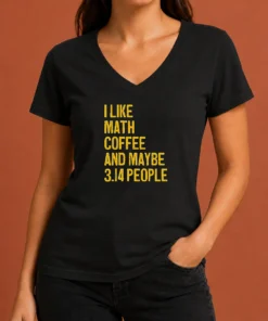 Perfect Hot I Like Math Coffee And Maybe 314 People V Neck Shirt in dark color showing front design with short sleeves