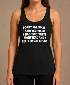 Perfect Hot Sorry For What I Said Yesterday I Had Two White Monsters And I Let It Create A Third white tank top front view