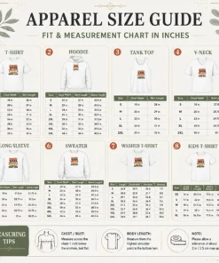 Size chart for Perfect Nice Summer Bank Holiday Vintage Family Gatherings with measurements in inches and cm