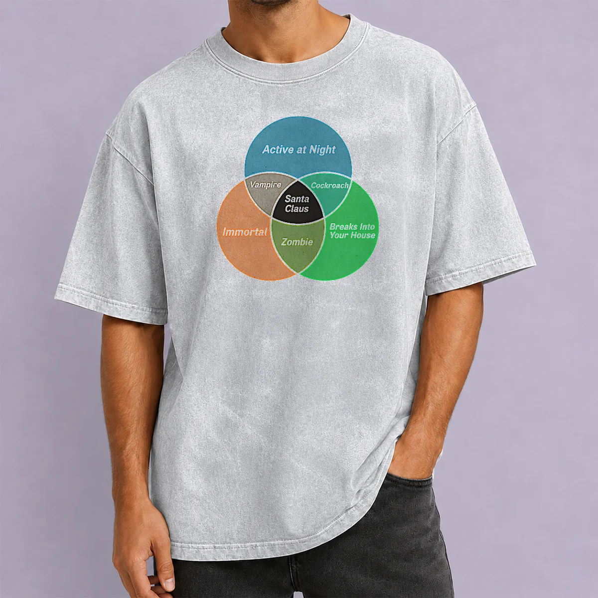 Perfect Premium Social Energy Venn Diagram on a soft washed t shirt in light grey, front view