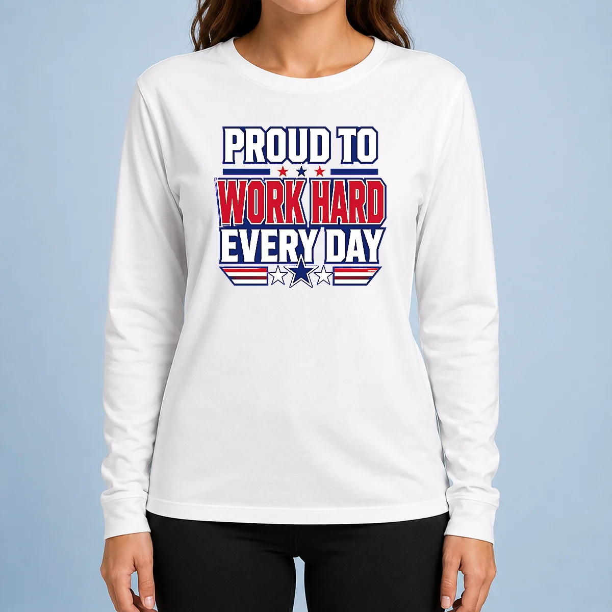 Premium American Labour Day Proud Worker Typography Long Sleeve Shirt
