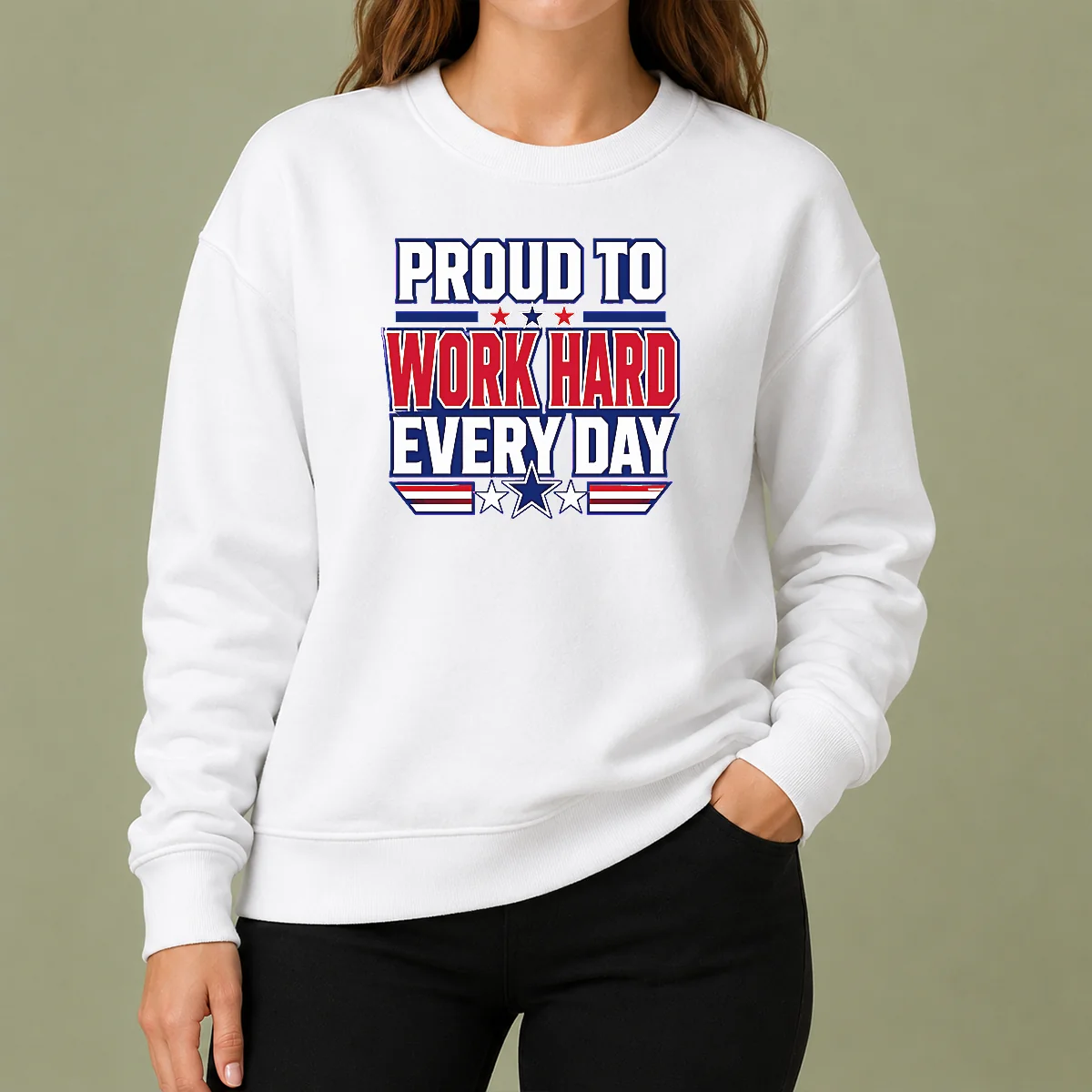 Premium American Labour Day Proud Worker Typography Sweater in dark color with bold white text design