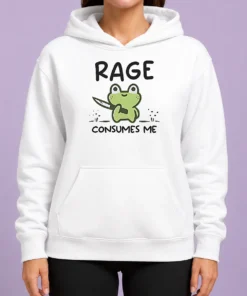 Premium Awesome Rage Consumes Me Frog Hoodie in dark green with front kangaroo pocket and adjustable drawstring hood