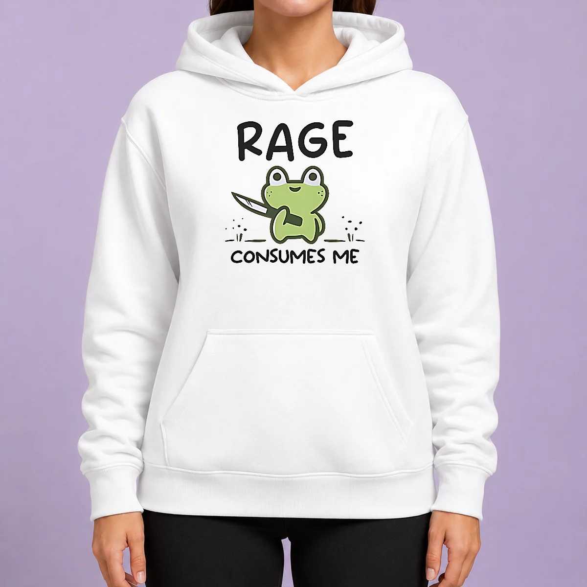 Premium Awesome Rage Consumes Me Frog Hoodie in dark green with front kangaroo pocket and adjustable drawstring hood