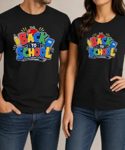 Premium Back To School Excitement Graphic t shirt in classic fit, white cotton short sleeve tee