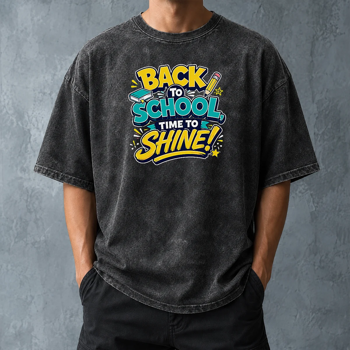 Premium Back To School Time To Shine Vector on a soft washed t shirt in light fabric