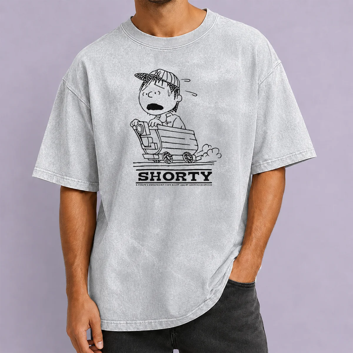 Premium Charlie Brown Peanuts Shorty A Pirate'S Sweatshirt Copy Right 1995 By Goon Washed T Shirt front view on a soft washed fabric
