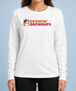 Premium Funny Drunkin Grownups DG Mug Logo Parody long sleeve shirt in black with bold graphic print